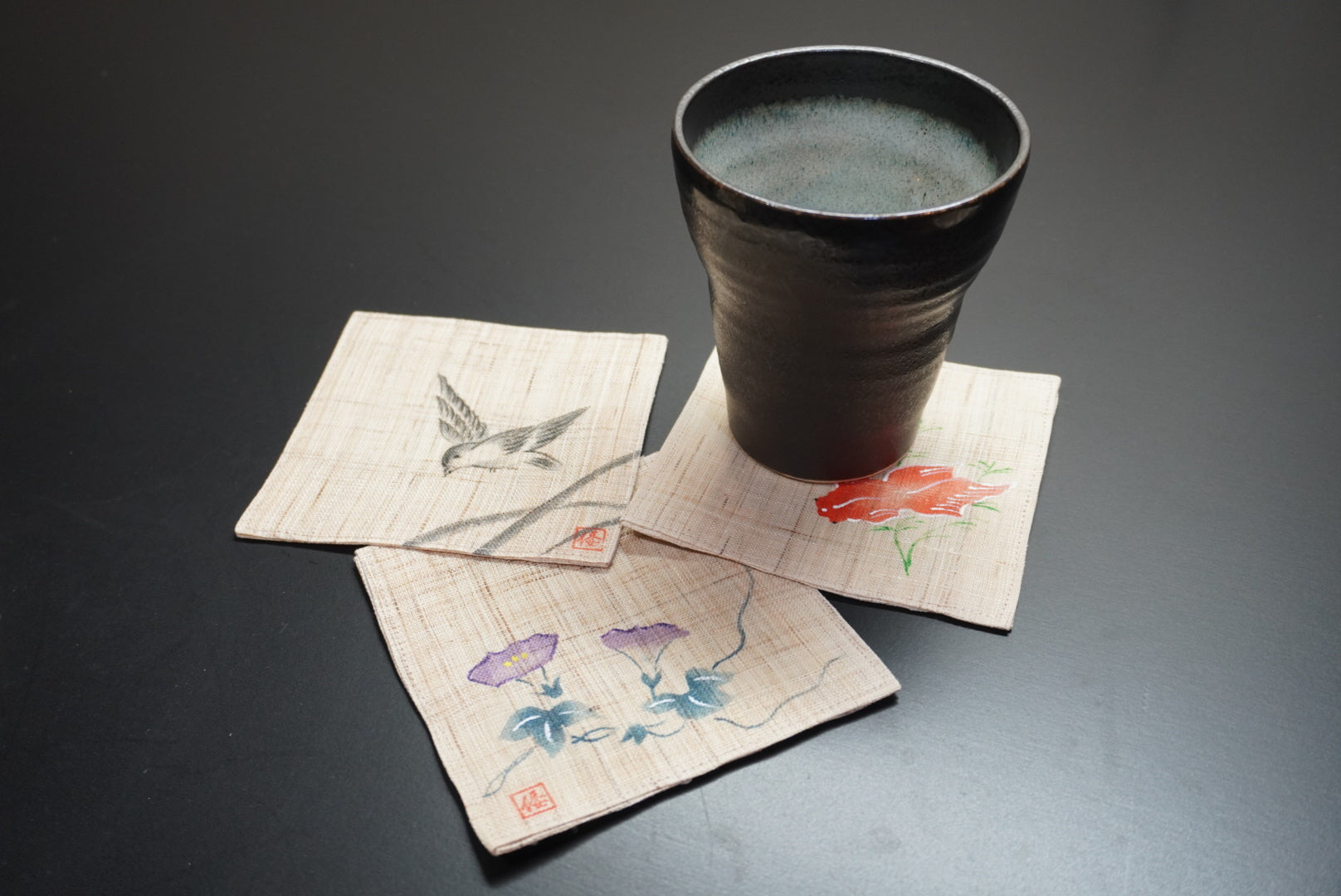 Hand-Painted Linen Coaster – Kyoto Motifs Series – 京のマチカド