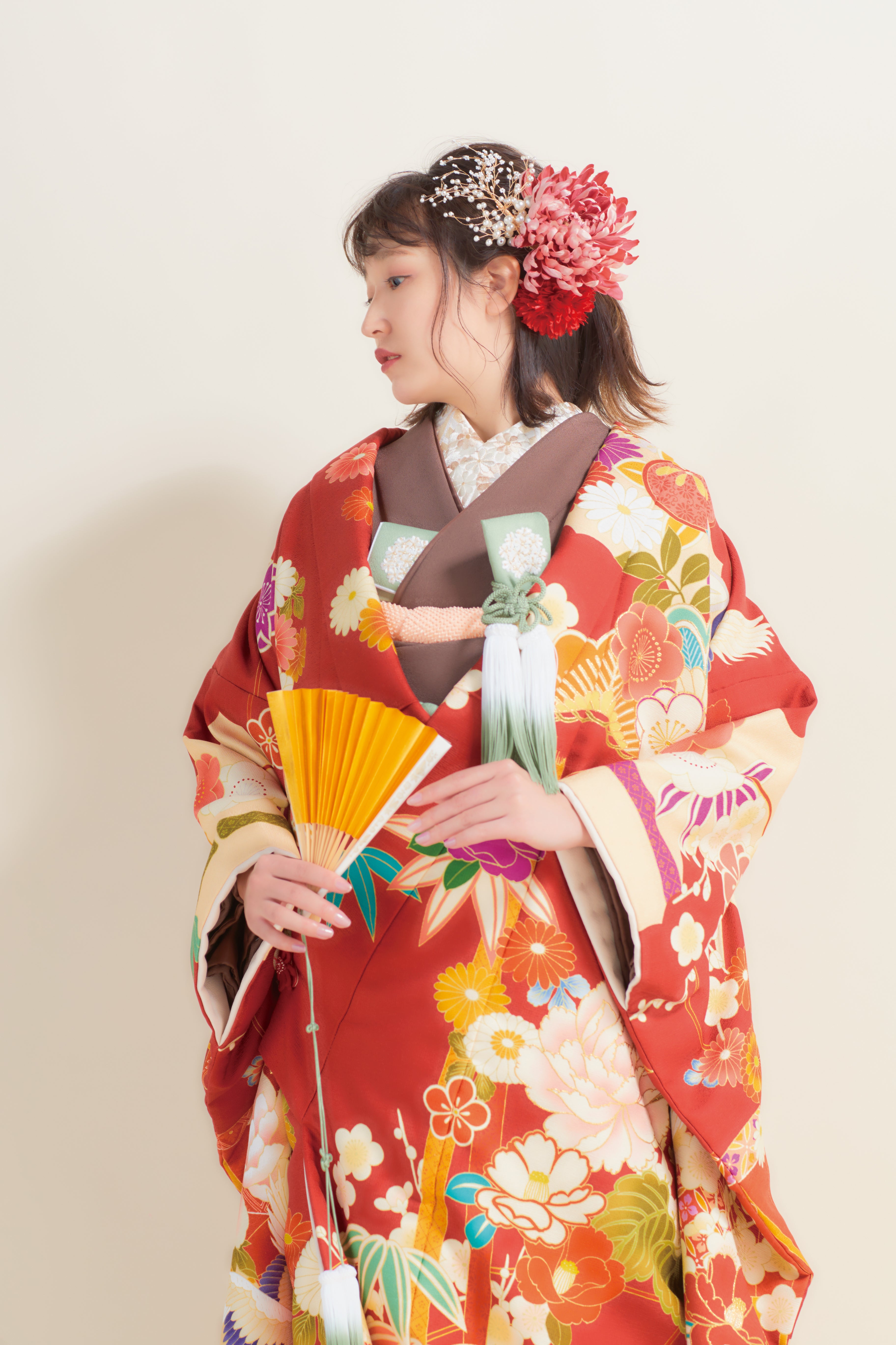 Hundred Flowers-Fan Kimono/ Hyakka Senmen (百花扇面) [Red Version