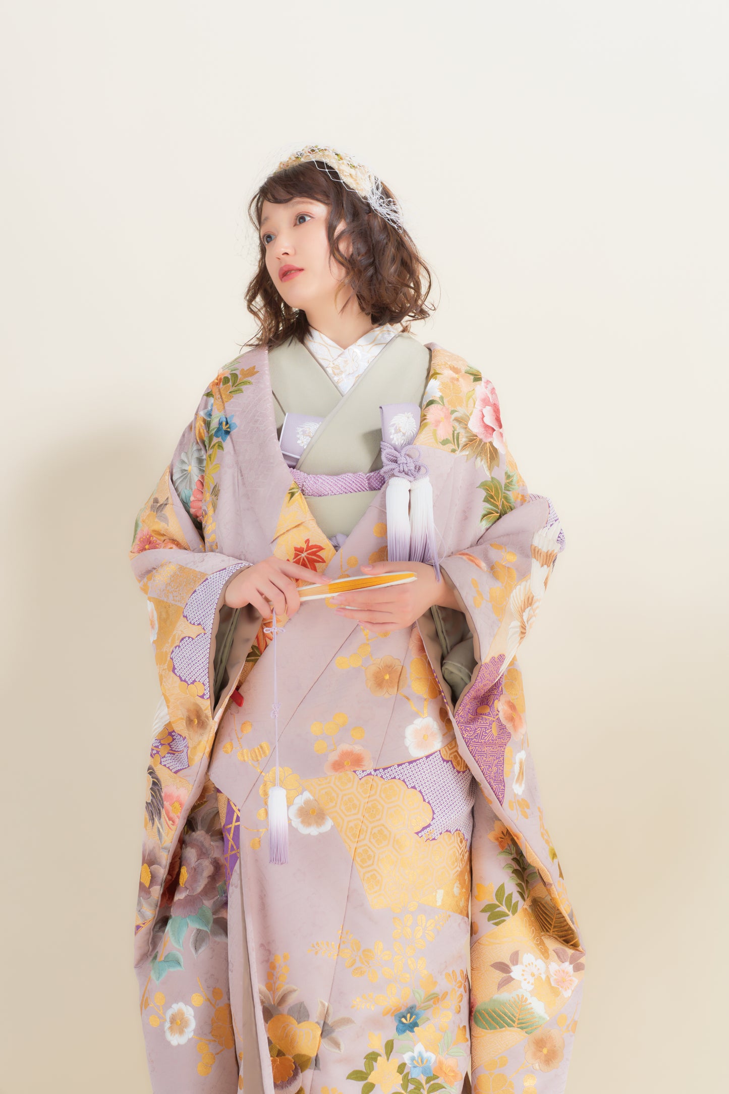 Floral Motif Scrolls Kimono (巻物に草花/ Makimononisouka)  [Ash Rose Version]