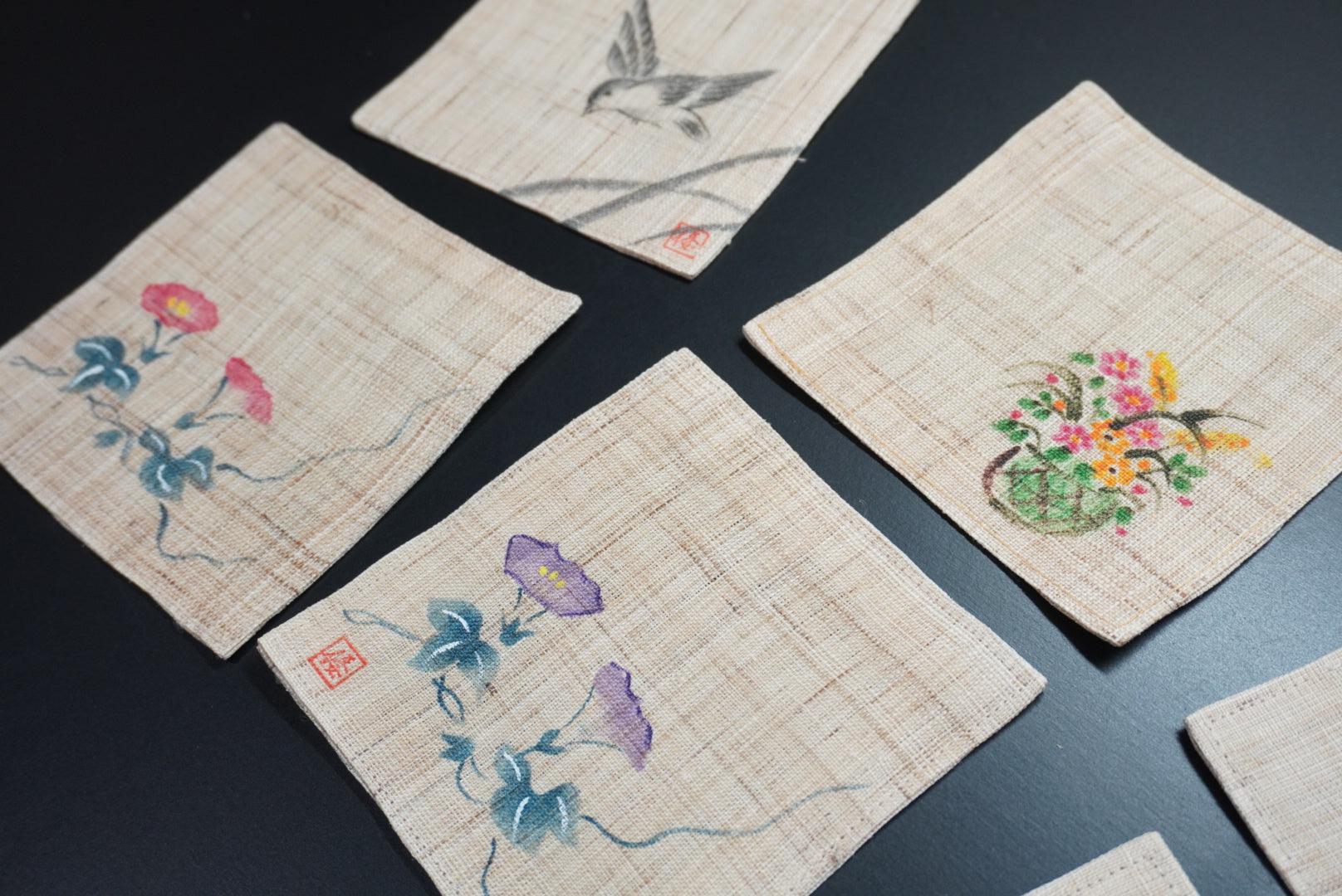 Hand-Painted Linen Coaster – Kyoto Motifs Series – 京のマチカド