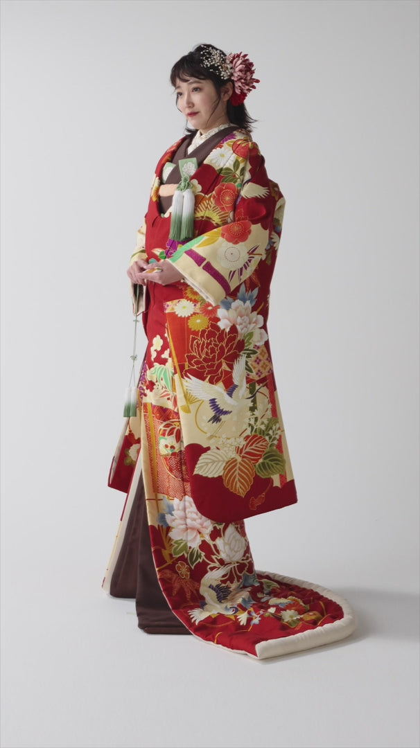 はな✲゜* Hundred Flowers-Fan Kimono/ Hyakka Senmen (百花扇面) [Red