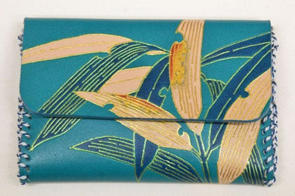Hand-Painted Yuzen Leather Card Holder — Sasa (Blue)